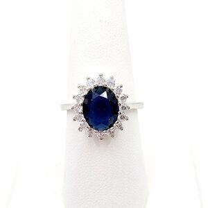 Sapphire Blue Clear CZs Princess Halo Ring NWT Size 8